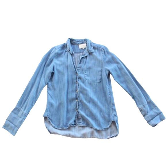 ANTHROPOLOGIE Blue Denim Chambray Washed Long Sleeve Tencel Button Shirt Top S - Picture 5 of 8